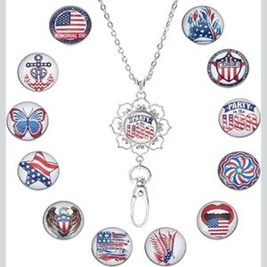 Snap Button Lanyard Necklace and 12 Patriotic interchangeable buttons.